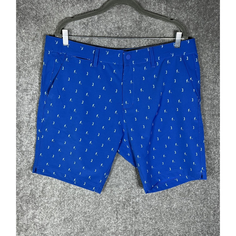 Tee Time Golf Shorts Mens Size 38 Blue Golfer Golfing Print Stretch Pockets